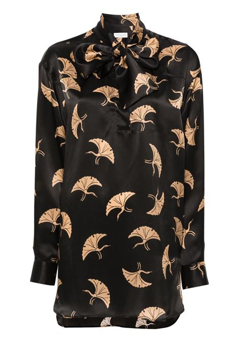 Black animal-print shirt - women